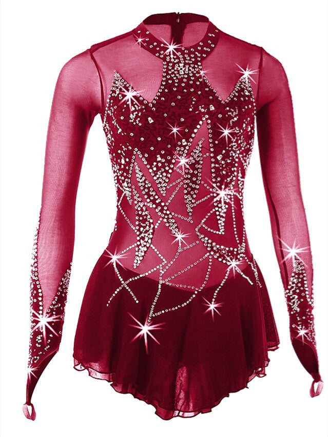 Robe de Patinage Artistique pour Femmes et Filles, Vêtements de Danse, Robe de Patinage Sur Glace à Haute Élasticité, Motif Floral et Botanique