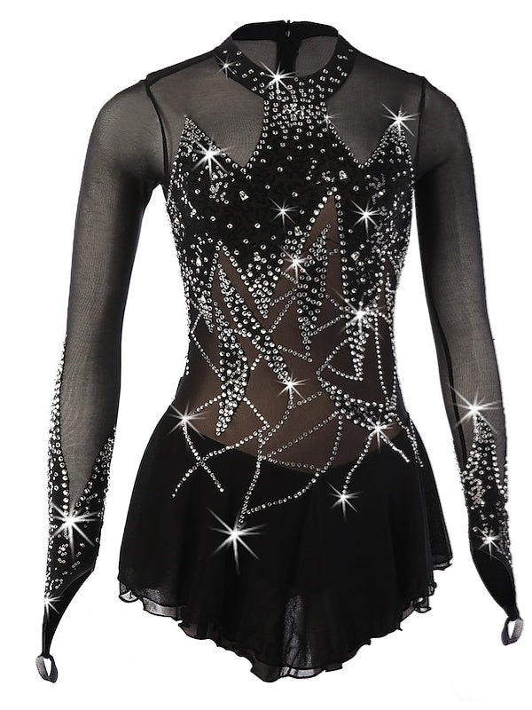 Robe de Patinage Artistique pour Femmes et Filles, Vêtements de Danse, Robe de Patinage Sur Glace à Haute Élasticité, Motif Floral et Botanique