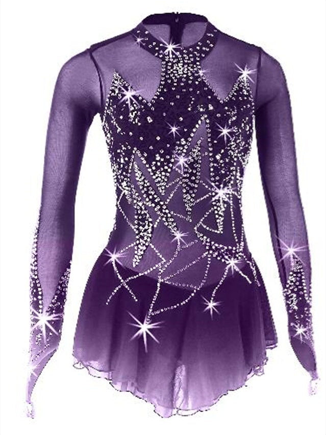 Robe de Patinage Artistique pour Femmes et Filles, Vêtements de Danse, Robe de Patinage Sur Glace à Haute Élasticité, Motif Floral et Botanique