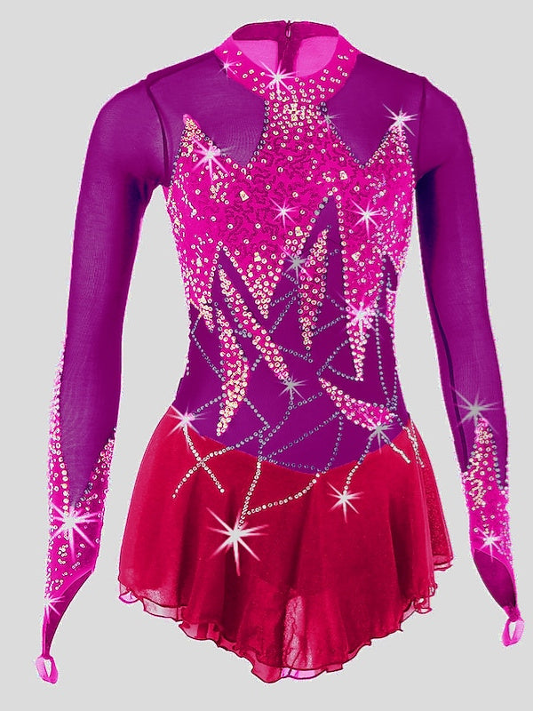 Robe de Patinage Artistique pour Femmes et Filles, Vêtements de Danse, Robe de Patinage Sur Glace à Haute Élasticité, Motif Floral et Botanique