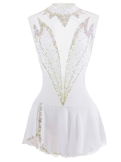 Robe de Patinage Artistique pour Femmes et Filles, Vêtements de Danse Sur Glace, Vêtements de Compétition à Haute Élasticité, Patinage Artistique Sur Glace en Cristal/Strass