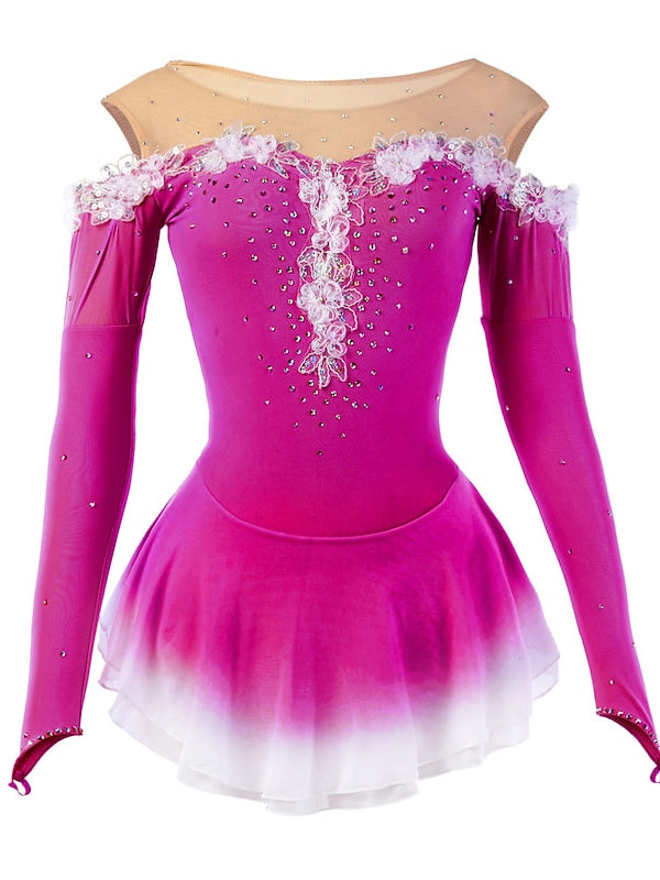 Robe de Patinage Artistique pour Femmes et Filles, Vêtements de Danse à Haute Élasticité, Robe de Patinage Sur Glace à Manches Longues