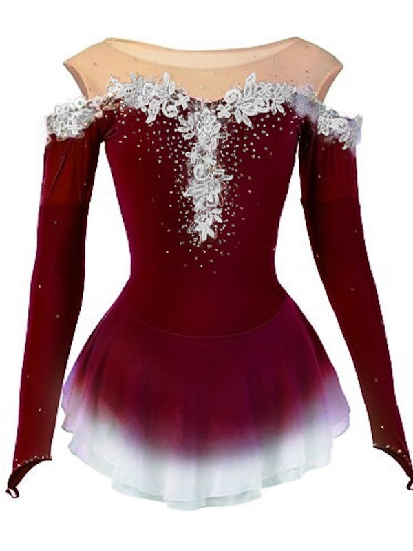 Robe de Patinage Artistique pour Femmes et Filles, Vêtements de Danse à Haute Élasticité, Robe de Patinage Sur Glace à Manches Longues