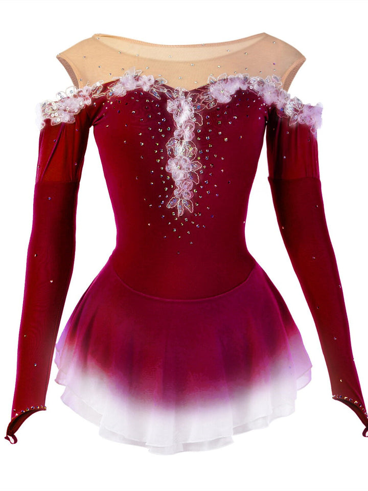 Robe de Patinage Artistique pour Femmes et Filles, Vêtements de Danse à Haute Élasticité, Robe de Patinage Sur Glace à Manches Longues