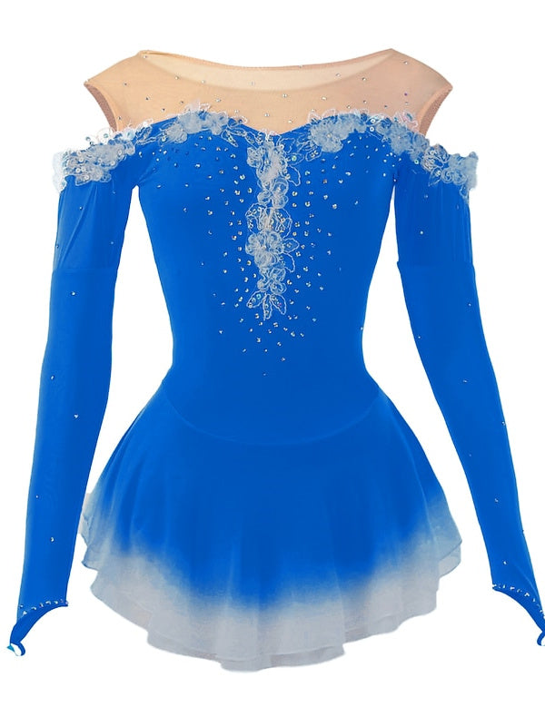 Robe de Patinage Artistique pour Femmes et Filles, Vêtements de Danse à Haute Élasticité, Robe de Patinage Sur Glace à Manches Longues