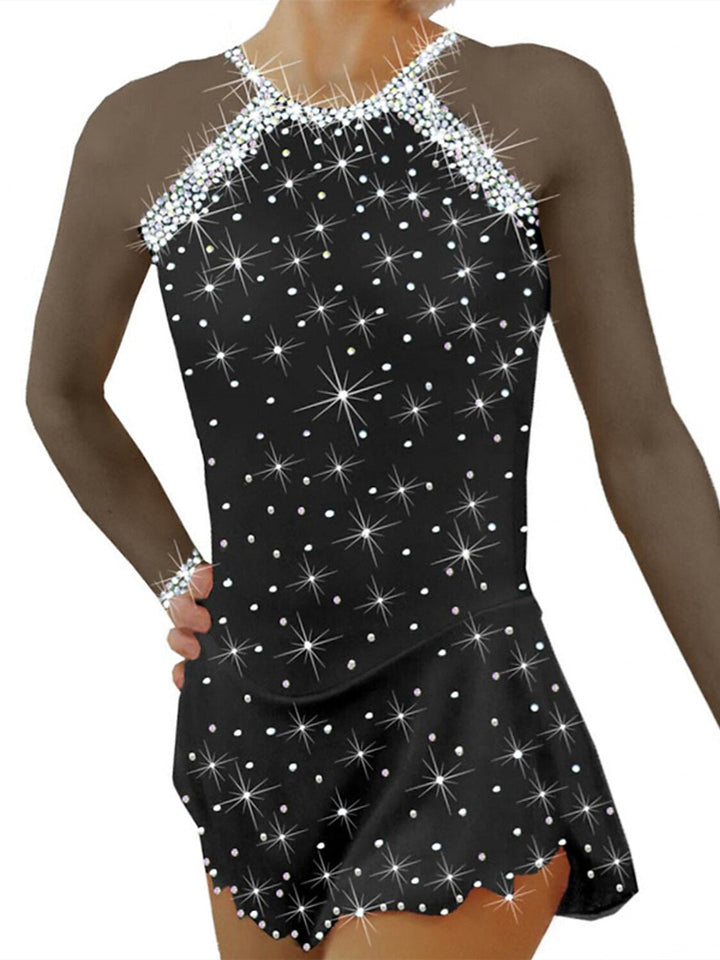 Robe de Patinage Artistique pour Femmes et Filles, en Maille de Glace, en Élasthanne, Cristal/Strass, Vêtements de Danse