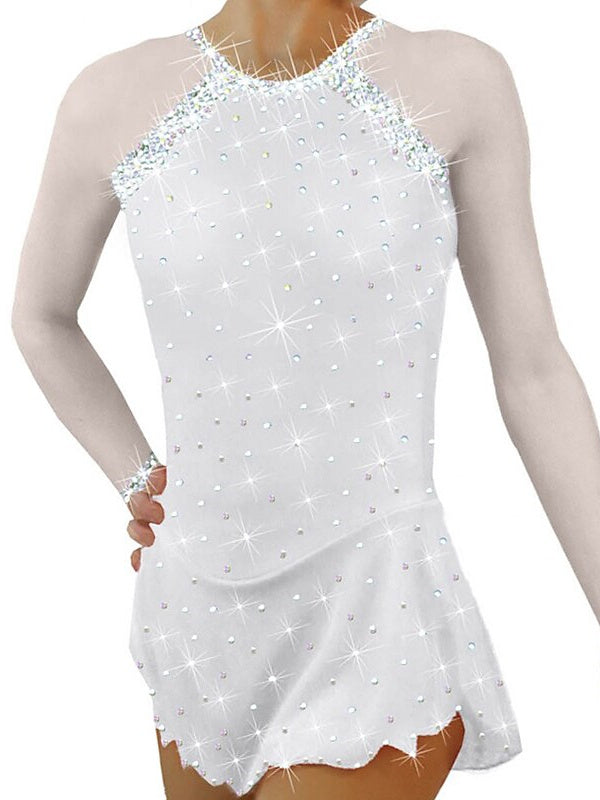 Robe de Patinage Artistique pour Femmes et Filles, en Maille de Glace, en Élasthanne, Cristal/Strass, Vêtements de Danse
