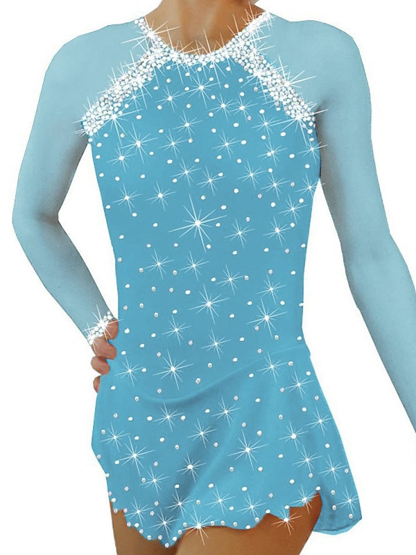 Robe de Patinage Artistique pour Femmes et Filles, Tenue de Danse à Haute Élasticité avec Cristaux/Strass