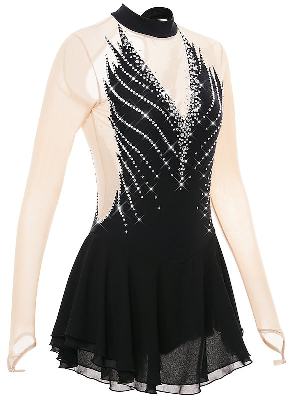 Robe de Patinage Artistique pour Femmes et Filles, Tenue de Danse à Haute Élasticité avec Cristaux/Strass