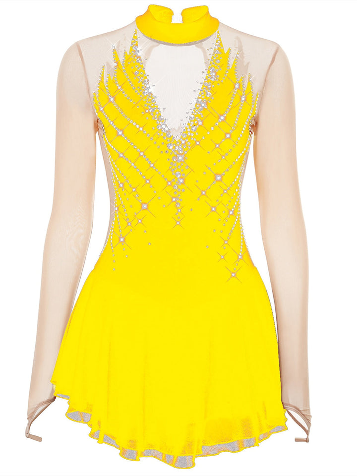 Robe de Patinage Artistique pour Femmes et Filles, Tenue de Danse à Haute Élasticité avec Cristaux/Strass