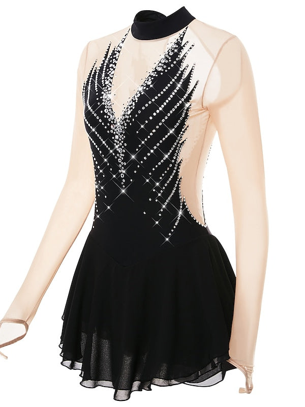 Robe de Patinage Artistique pour Femmes et Filles, Tenue de Danse à Haute Élasticité avec Cristaux/Strass
