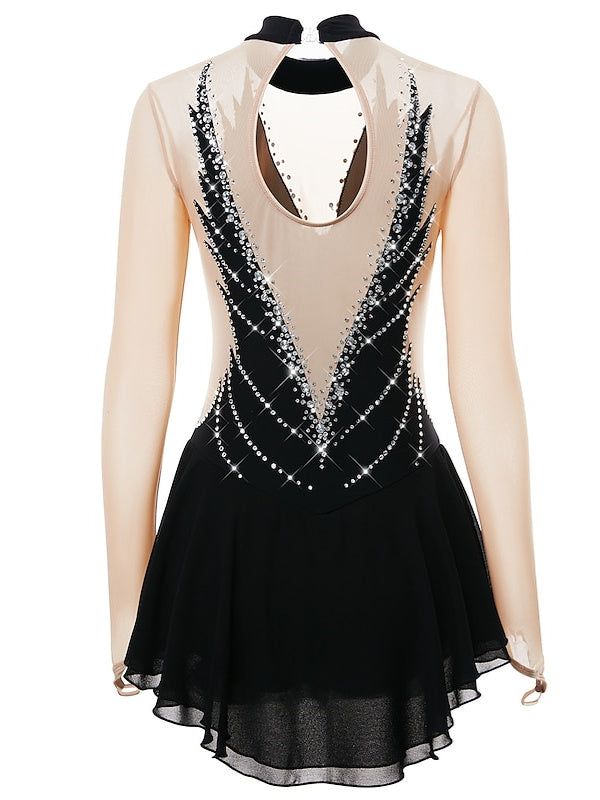 Robe de Patinage Artistique pour Femmes et Filles, Tenue de Danse à Haute Élasticité avec Cristaux/Strass