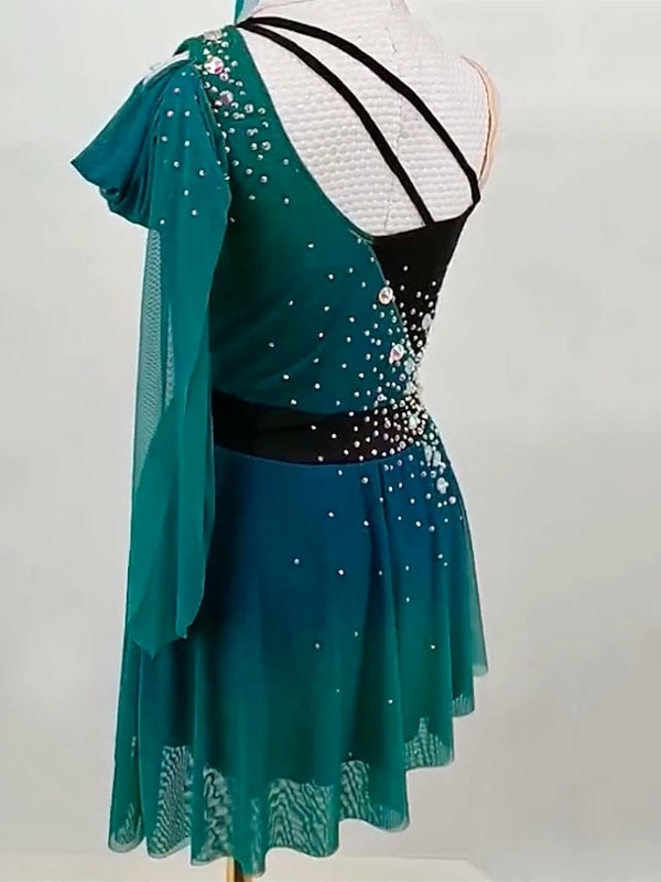 Robe de Patinage Artistique pour Femmes et Filles, Vêtements de Danse Sur Glace, Maille Élasthanne, Haute Élasticité, Manches Courtes, Robe de Patinage Sur Glace