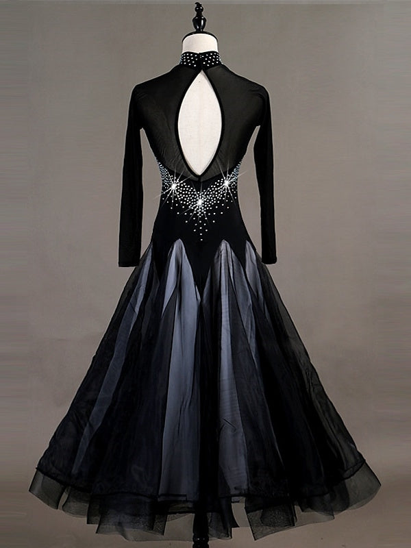 Tenue de Danse pour Femmes Robe de Danse de Salon Cristaux/Strass Entraînement pour Femmes à Manches Longues