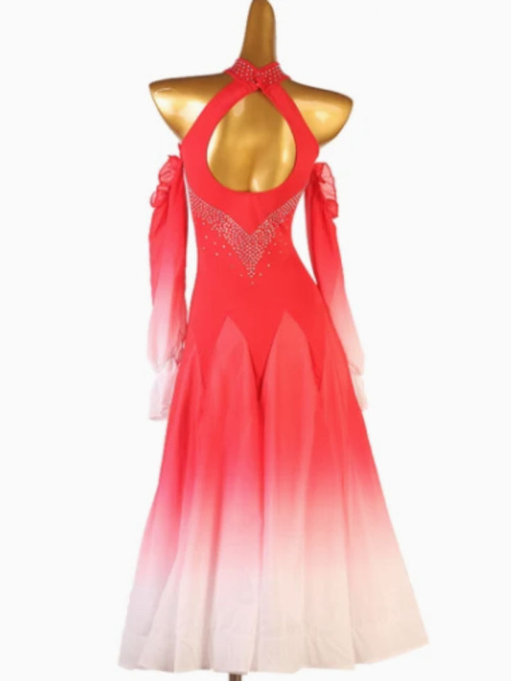 Robe de Danse de Salon pour Femmes, Cristaux/Strass, Tenue de Spectacle Quotidienne pour Femmes, Manches Longues