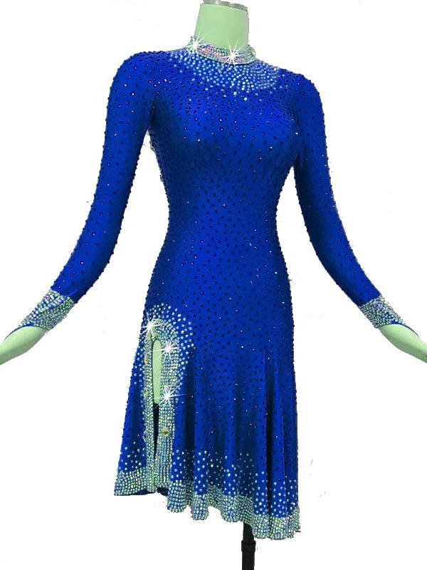 Robe de danse latine Cristaux/ Strass Femmes Entraînement Performance Manches Longues Spandex/Jazz