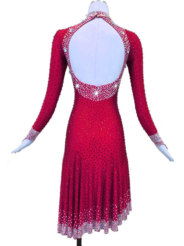 Robe de danse latine Cristaux/ Strass Femmes Entraînement Performance Manches Longues Spandex/Jazz