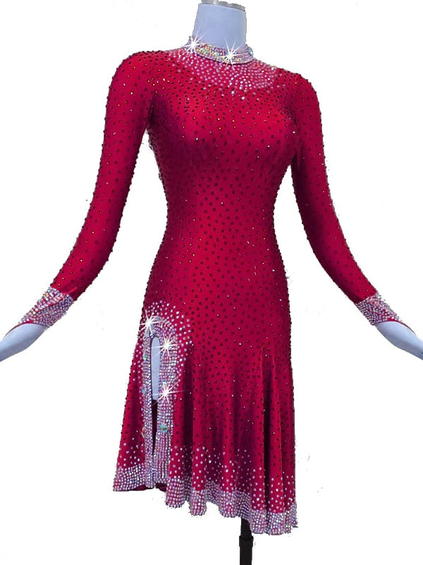 Robe de danse latine Cristaux/ Strass Femmes Entraînement Performance Manches Longues Spandex/Jazz