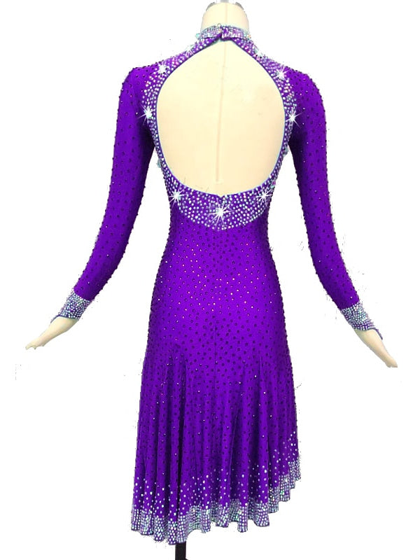 Robe de danse latine Cristaux/ Strass Femmes Entraînement Performance Manches Longues Spandex/Jazz