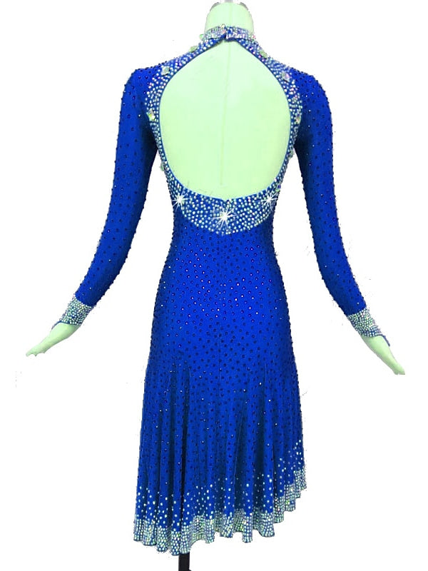 Robe de danse latine Cristaux/ Strass Femmes Entraînement Performance Manches Longues Spandex/Jazz