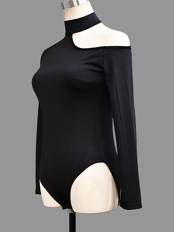 Justaucorps/Combinaison De Danse Latine Ajouré, Couleur Pure, Manches Longues, Élasthanne