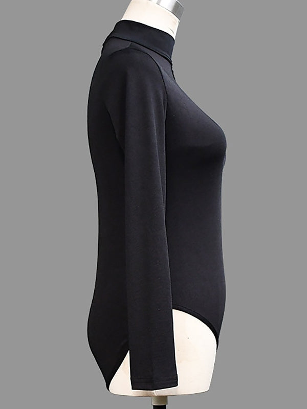 Justaucorps/Combinaison De Danse Latine Ajouré, Couleur Pure, Manches Longues, Élasthanne