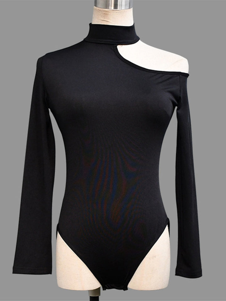 Justaucorps/Combinaison De Danse Latine Ajouré, Couleur Pure, Manches Longues, Élasthanne