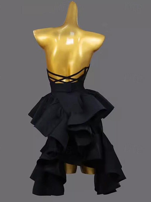 Volants de Danse Latine Couleur Pure Épissage Entraînement de Performance pour Femmes Sans Manches Chinlon Spandex