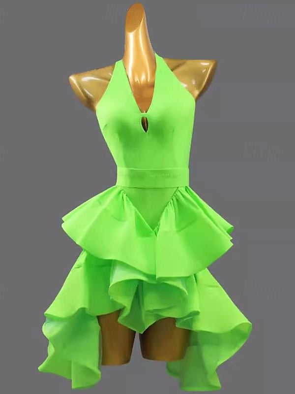 Volants de Danse Latine Couleur Pure Épissage Entraînement de Performance pour Femmes Sans Manches Chinlon Spandex