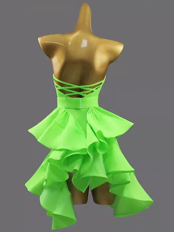 Volants de Danse Latine Couleur Pure Épissage Entraînement de Performance pour Femmes Sans Manches Chinlon Spandex