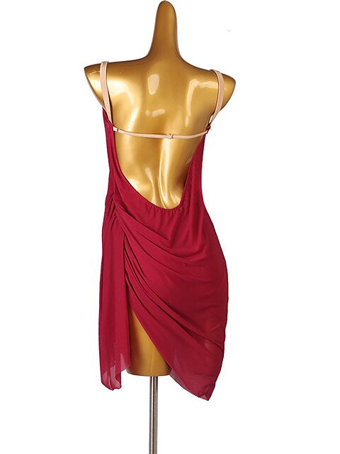Robe de Danse Latine Salsa pour Femme Unie Sans Manches en Élasthanne