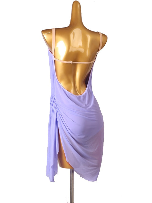 Robe de Danse Latine Salsa pour Femme Unie Sans Manches en Élasthanne