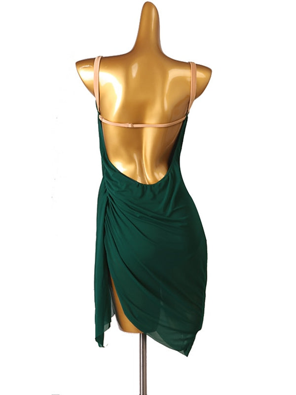 Robe de Danse Latine Salsa pour Femme Unie Sans Manches en Élasthanne