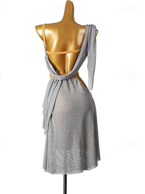 Robe de Danse Latine Cristaux/Strass Performance Femme Sans Manches Spandex