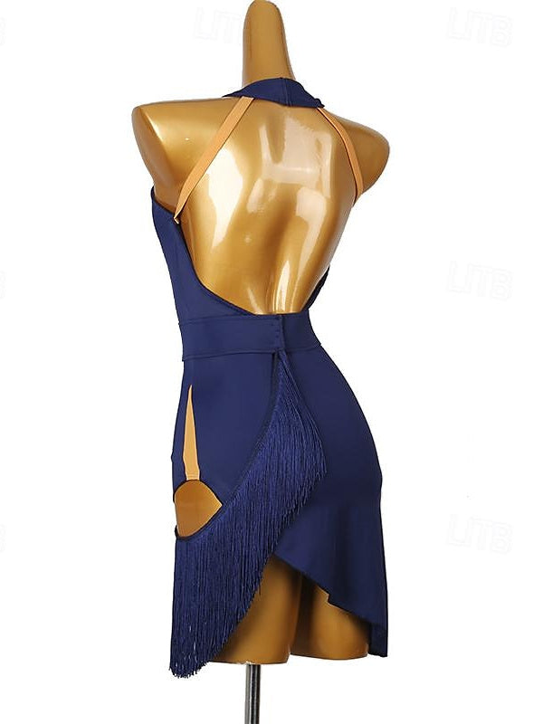 Robe de Danse Latine Cristaux/Strass Performance Femme Sans Manches Spandex