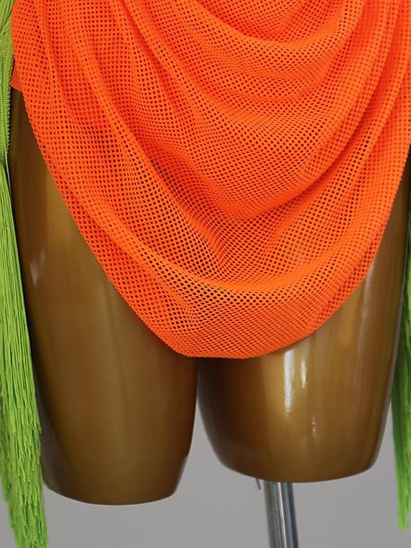 Robe de Danse Latine à Pompons et Strass pour Femme, Tenue de Performance Sans Manches, Haut en Élasthanne