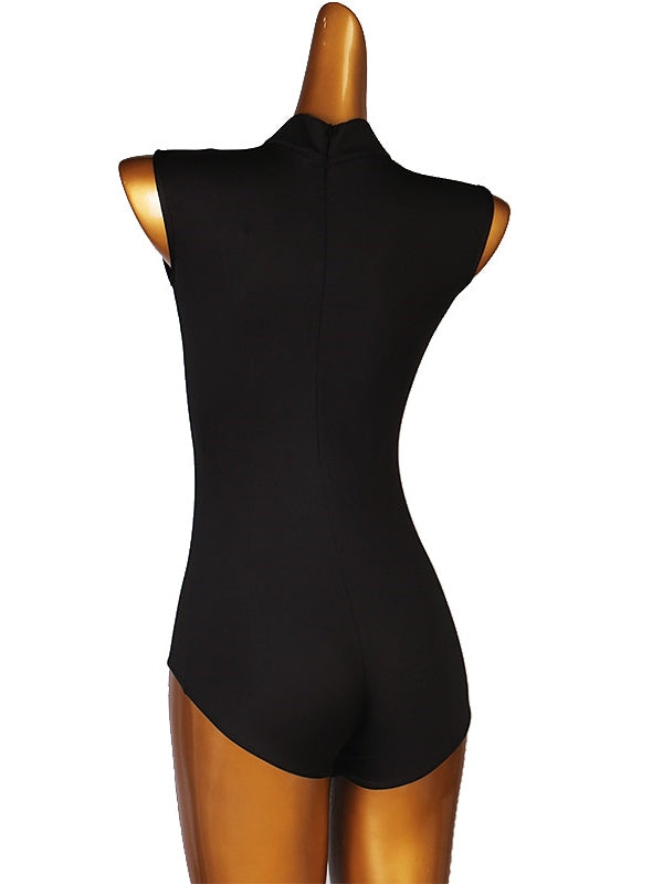 Justaucorps de Danse Latine/Combinaison Brodée pour Femme, Sans Manches, en Élasthanne