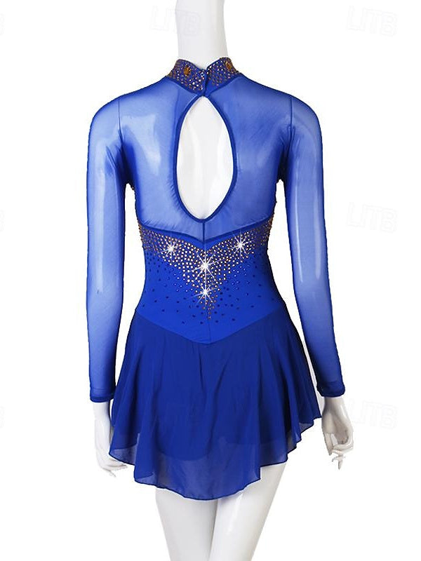 Robe De Danse Latine À Manches Longues Et Strass Pour Femme, Tenue De Performance, En Spandex Et Tulle