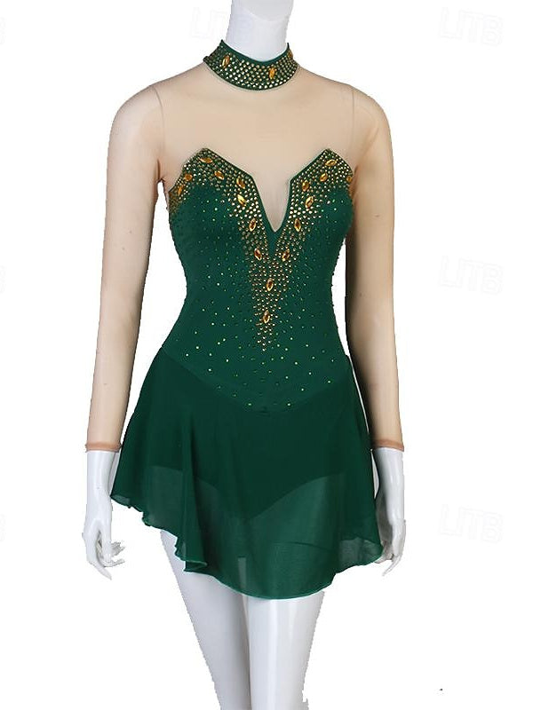 Robe De Danse Latine À Manches Longues Et Strass Pour Femme, Tenue De Performance, En Spandex Et Tulle