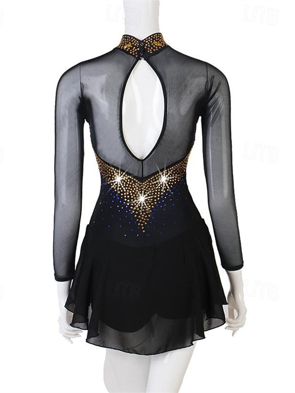 Robe De Danse Latine À Manches Longues Et Strass Pour Femme, Tenue De Performance, En Spandex Et Tulle