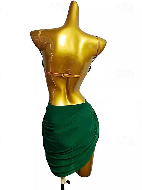 Robe de Danse Latine Couleur Pure pour Femmes et Filles, Entraînement de Performance, Sans Manches, en Mousseline de Soie et Élasthanne