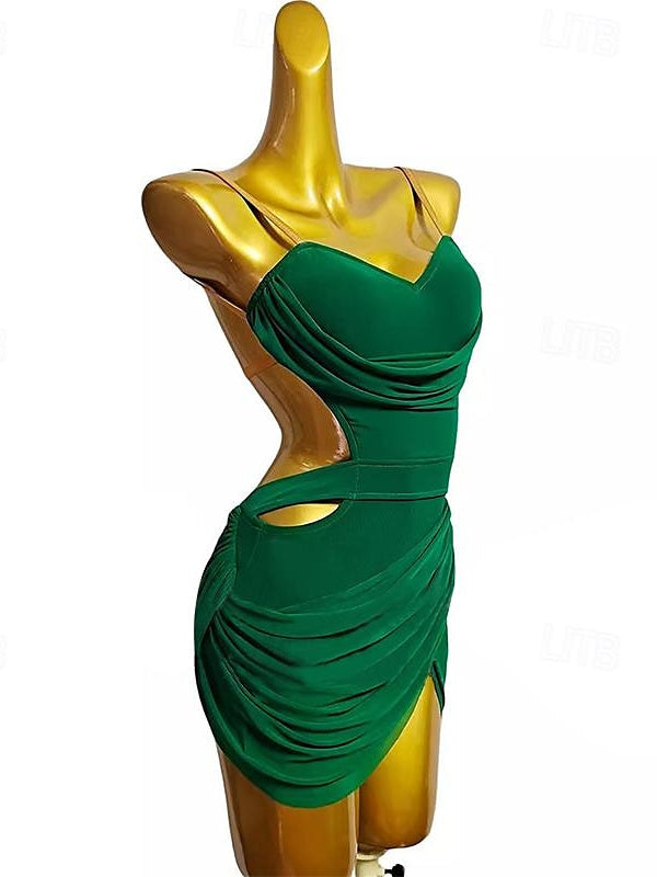 Robe de Danse Latine Couleur Pure pour Femmes et Filles, Entraînement de Performance, Sans Manches, en Mousseline de Soie et Élasthanne