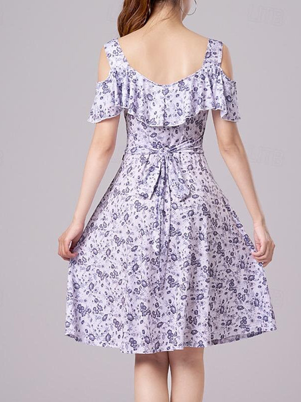 Robe de Danse Latine Salsa Cinch Cord Performance pour Femmes à Manches Courtes en Coton Cristal et Soie Glacée