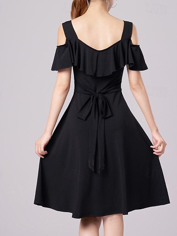 Robe de Danse Latine Salsa Cinch Cord Performance pour Femmes à Manches Courtes en Coton Cristal et Soie Glacée