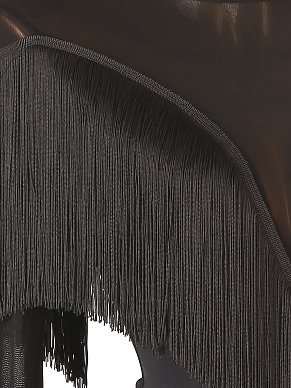 Robe De Danse Latine À Franges Et Pompons Pour Femme, Tenue D'Entraînement, Manches Longues, Maille Chinlon