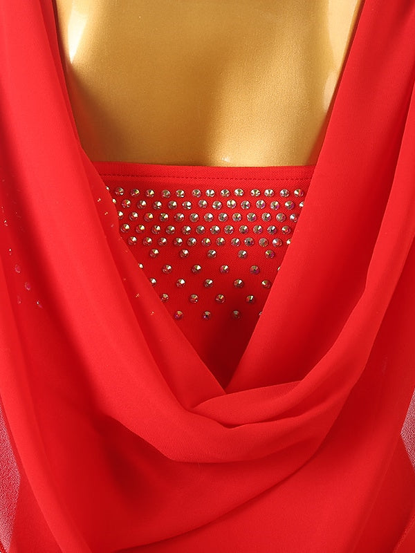 Robe De Danse Latine À Franges Et Pompons Pour Femme, Tenue D'Entraînement, Manches Longues, Maille Chinlon