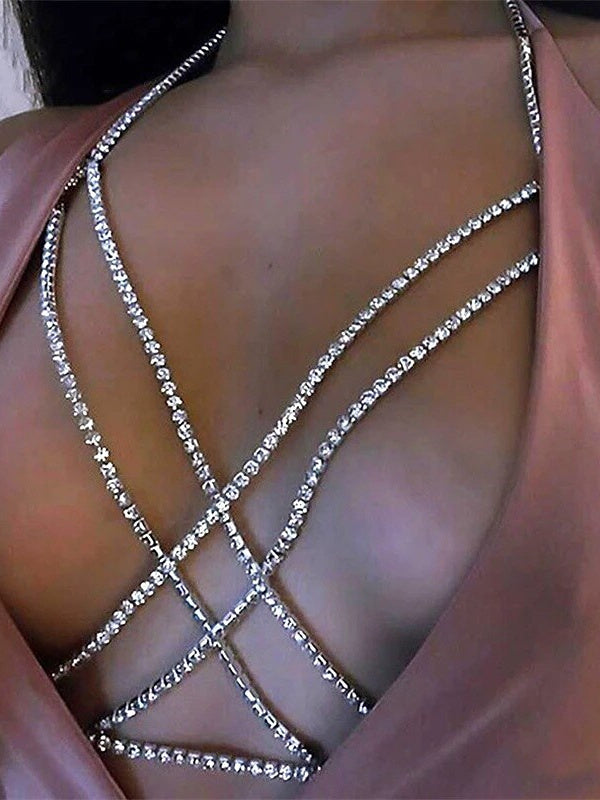 Collier D'Accessoires de Danse en Strass avec Chaîne en Métal Pailleté pour Femme, Entraînement de Performance Sans Manches, Alliage Élevé