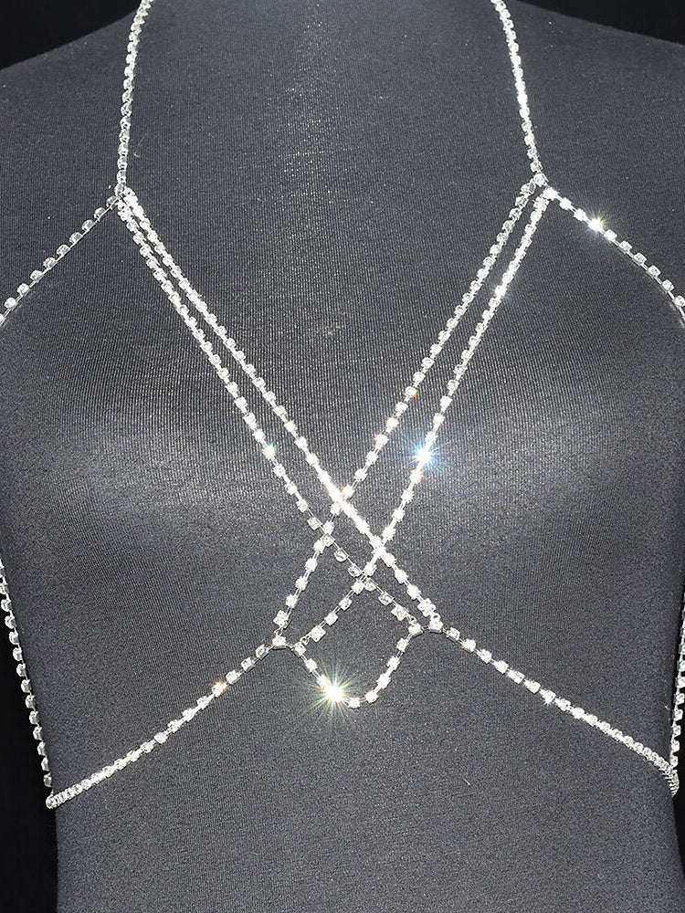 Collier D'Accessoires de Danse en Strass avec Chaîne en Métal Pailleté pour Femme, Entraînement de Performance Sans Manches, Alliage Élevé