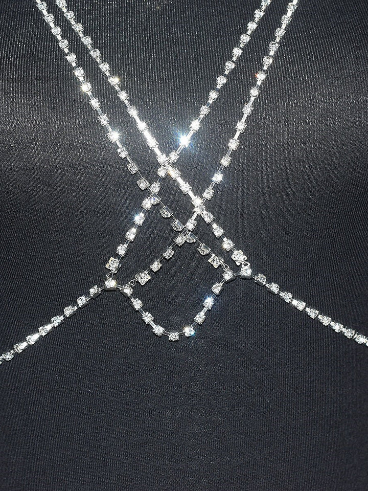 Collier D'Accessoires de Danse en Strass avec Chaîne en Métal Pailleté pour Femme, Entraînement de Performance Sans Manches, Alliage Élevé