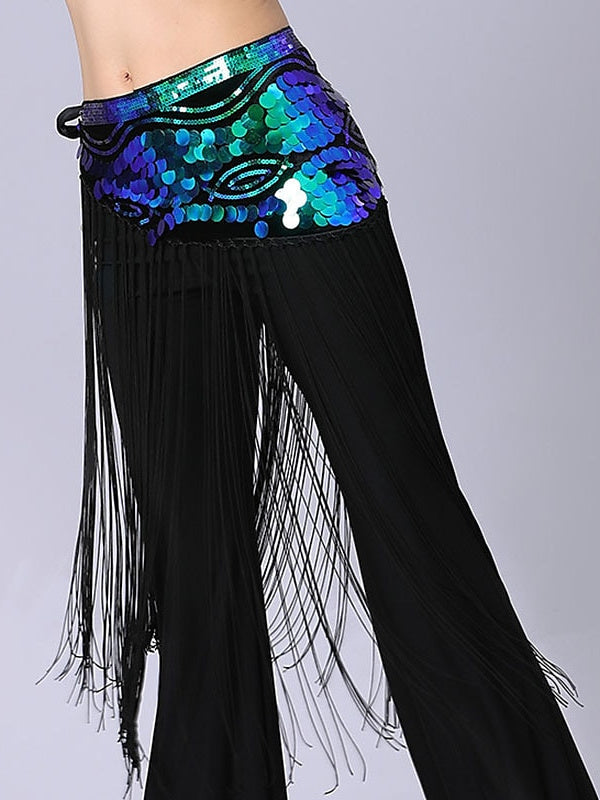 Danse Du Ventre Accessoires de Danse Ceinture Paillettes Cordon Gland Performance Entraînement Femme Haute Polyester Paillettes